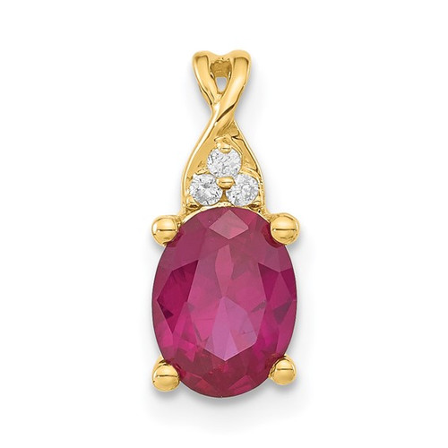 14ky Polished Oval Created Ruby and Diamond Chain Slide Pendant