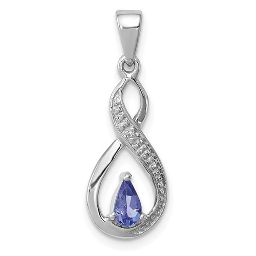 Sterling Silver Rhodium-plated Tanzanite and Diamond Pendant