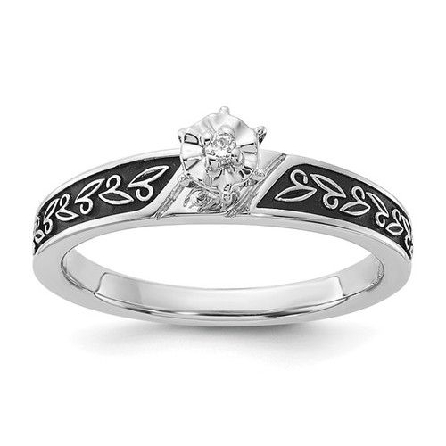 Sterling Silver Polished and Antiqued Illusion Diamond Center Ring Sterling Silver Polished and Antiqued Illusion Diamond Center Ring
