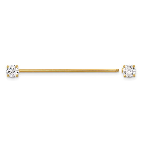 14k 16 Gauge Polished 3mm CZ Industrial Body Jewelry