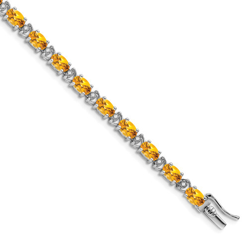 14k White Gold Oval Citrine and Diamond Bracelet