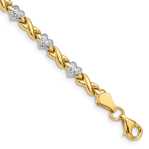 14k Rhodium Polished Heart & X Bracelet