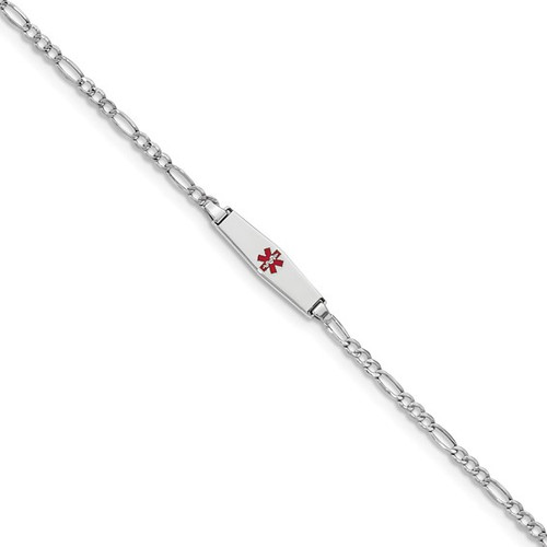 14k WG Medical Semi-Solid Soft Diamond Shape Red Enamel Figaro ID Bracelet