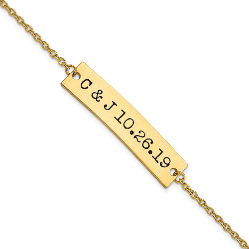 14KY Brushed Couple's Initials and Date Enameled Bar Bracelet