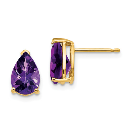 14k 9x6mm Pear Amethyst Checker Earrings