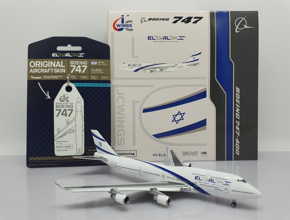 XX40108 | JC Wings 1:400 | Boeing 747-400 EL-AL 4X-ELA with aviation tag | is due: September 2023