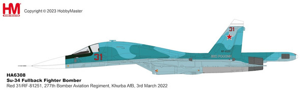 HA6308 | Hobby Master Military 1:72 | SU-34 Fighter Bomber 'Battle for Kyiv' Red 31/RF-81251, 277th Bomber Aviation Regiment, Khurba AfB, 3rd March 2022 | is due: March 2024