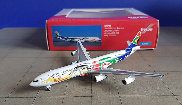 523738 | Herpa Wings 1:500 | Airbus A340-300 South African Airways ZS-SXD (Olympics scheme)
