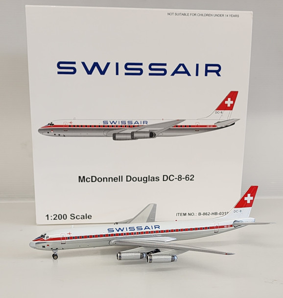 WB862HB0318P | Blue Box 1:200 | Douglas DC-8-62 Swissair HB-IDI (with stand)