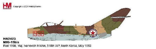 HA2423 | Hobby Master Military 1:72 | MIG-15bis  Red 1998, Maj. Ivanovich Mikhin, 518th IAP,  North Korea, May 1953 | is due: July 2024