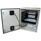 Altelix 28x24x24 Steel Weatherproof NEMA Enclosure with 19" Wide 8U Adjustable Rack Frame, Dual Door Mounted Cooling Fans, Dual 120 VAC Duplex Outlets and Power Cord