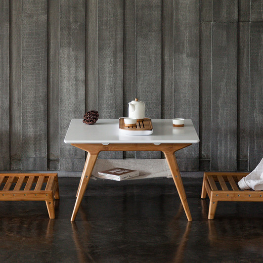 ZEN'S BAMBOO Square Coffee Table Bamboo Tea table White Double Layer Table Living Room Furniture