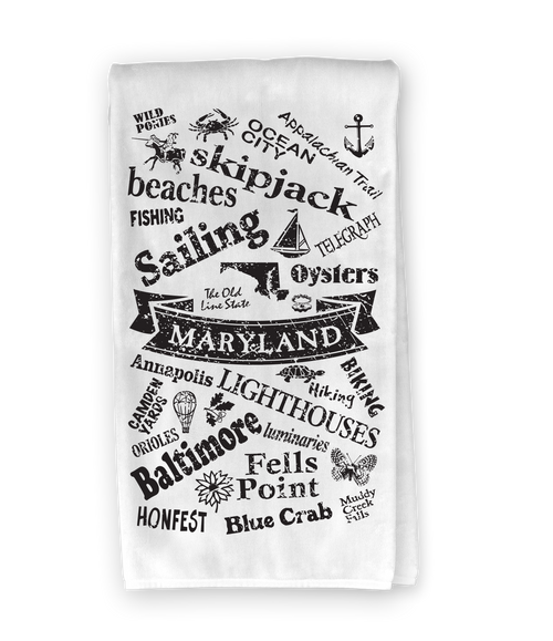 Kitchen towel Maryland destination in Vintage Fusion art theme