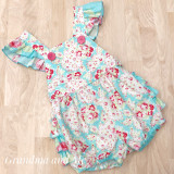 Ruffle Romper Teal/Red - Size 2