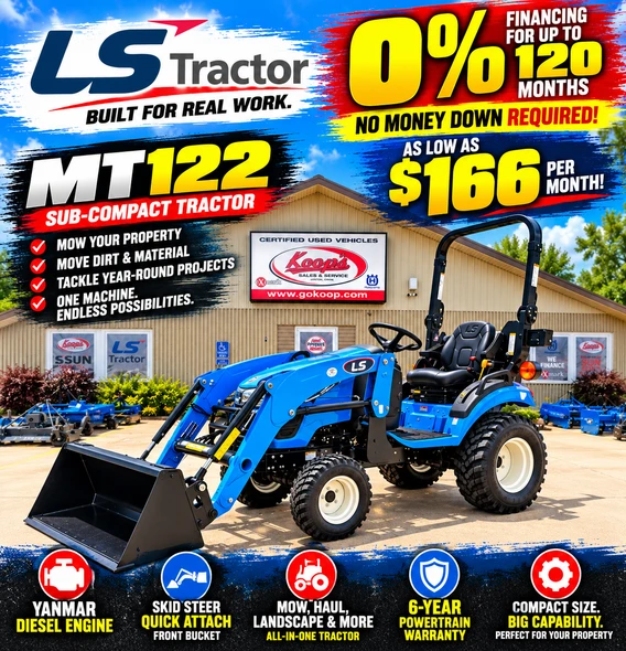LS Tractor MT122 - 21.5HP Yanmar Diesel -4x4-  w/ Front Loader & Versa Turf Tires