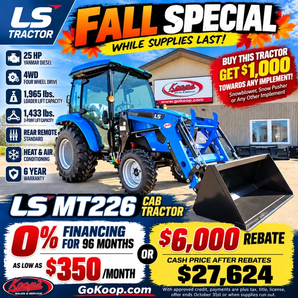 LS Tractor MT226HEC - 24.6HP Yanmar Diesel with Heat/AC & Front Loader