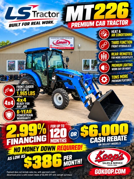 LS Tractor MT226HC PREMIUM -  Yanmar Diesel with Heat/AC & Front Loader w/ lift capacity of 1,965lbs