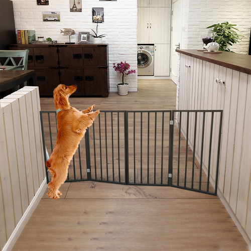 Pet Gate – Dog Gate for Doorways, Stairs or House – Freestanding, Folding , Dark Brown,Arc Wooden