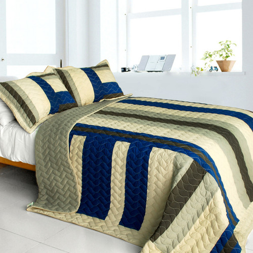 [Road to Dream] 3PC Vermicelli-Quilted Patchwork Quilt Set (Full/Queen Size)