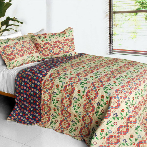 [Glitter] 3PC Cotton Vermicelli-Quilted Printed Quilt Set (Full/Queen Size)