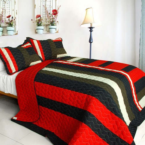 [Bird of Paradise] 3PC Vermicelli-Quilted Patchwork Quilt Set (Full/Queen Size)