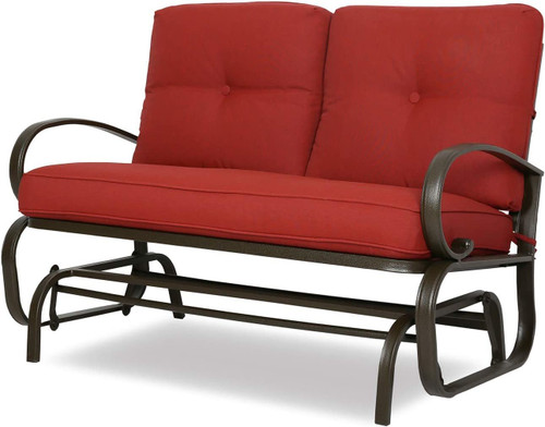 Patio Swing Glider Bench Outdoor Cushioed 2 Person Rocking Chair Garden Loveseat, Brick Red