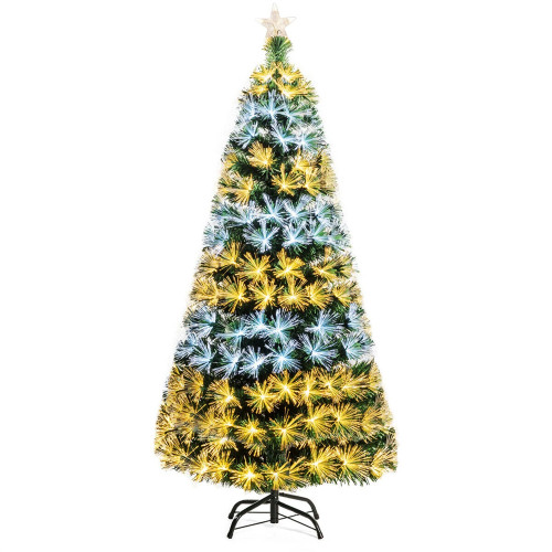 Christmas Tree 5Ft Pre-Lit Fiber Optic Christmas Tree 8 Flash Modes PVC w/ Double-Color Lights Artificial Holiday Christmas Pine Tree for Home; Xmas Decor; Office; Party