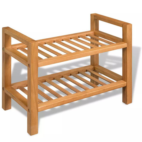 Shoe Rack with 2 Shelves Solid Oak Wood 19.5"x10.6"x15.7"