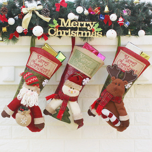 3pcs Christmas Socks Gift Bag Decorative Hanging Pendant Party Sock Stocking