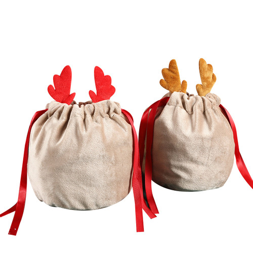 2Pcs Christmas Antler Bag Christmas Halloween Candy Bag, Velvet Drawstring Candy Bag 5x6 Inch