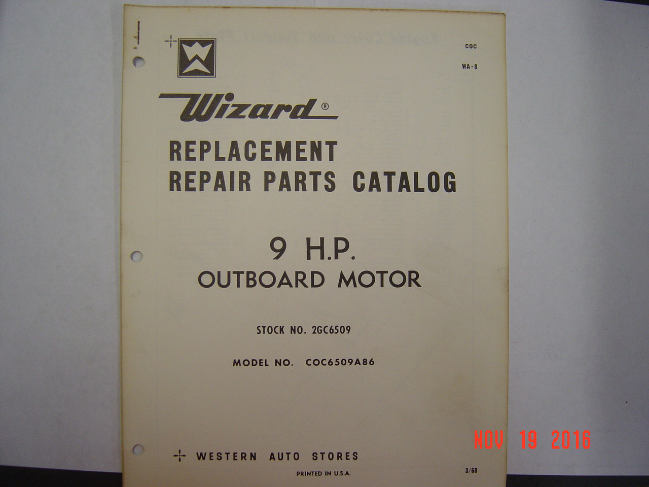 WIZARD 9 HP 1968 PARTS MANUAL