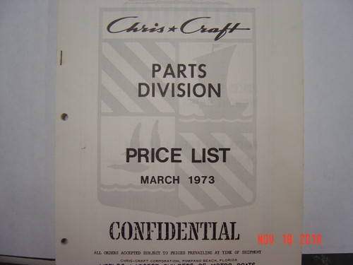 CHRIS CRAFT 1973 PARTS PRICE LIST