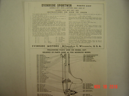 EVINRUDE SPORTWIN 3 HP 1947 PARTS CATALOG