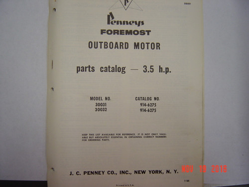 PENNYS FOREMOST 3.5 HP 1965 PARTS MANUAL