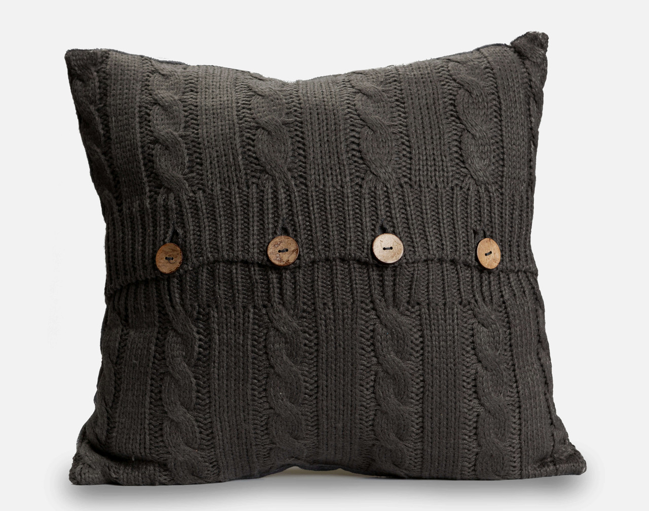 Cable Knit Square Cushion - Charcoal - FINAL SALE