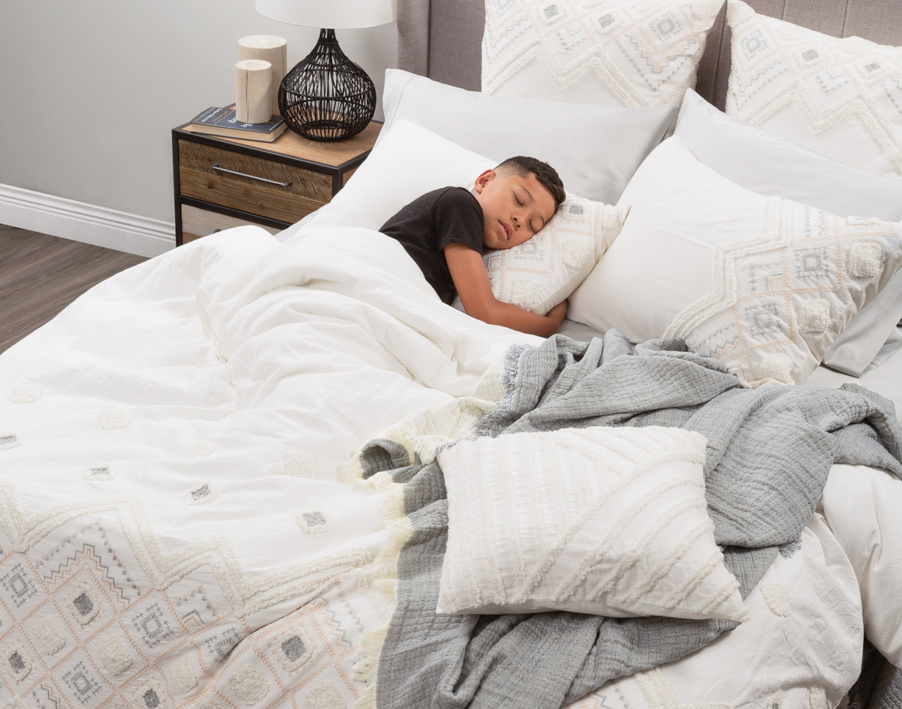 Charity White Geometric Duvet Cover QE Home