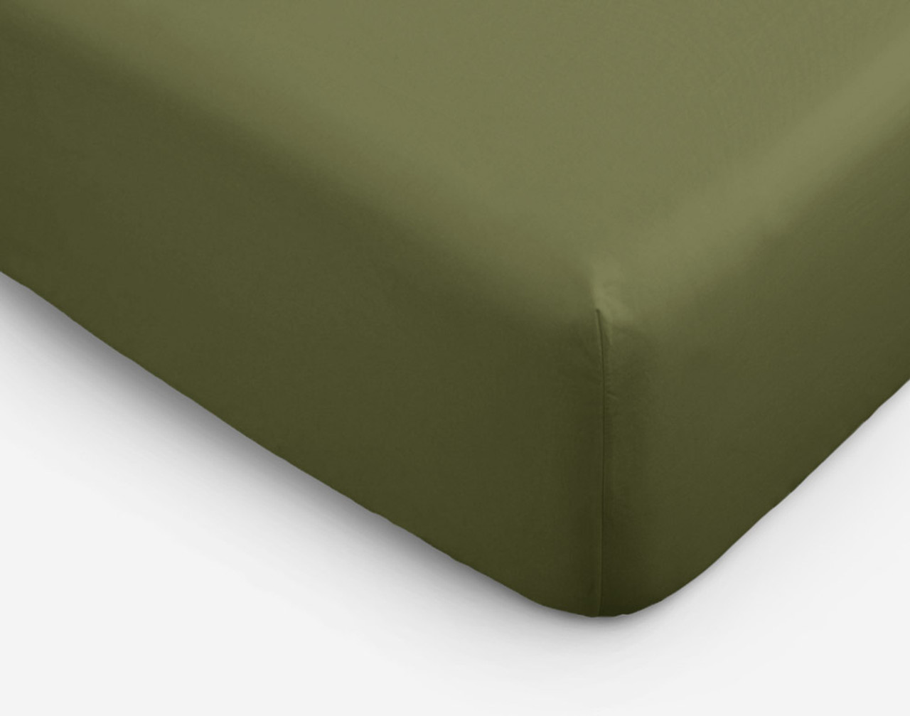 Corner of our Broadleaf Green Organic Cotton Fitted Sheet on a white background.