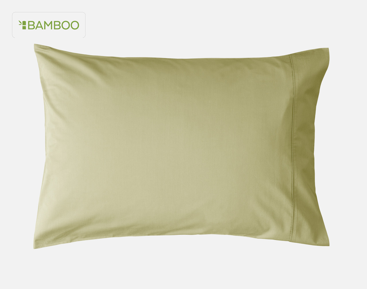Front view of one of our Bamboo Cotton Pillowcase in Elm Green sitting against a solid white background.