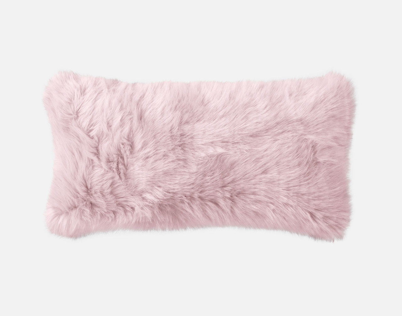 Front view of our Angora Boudoir Cushion Cover in Camellia Pink against a white background.