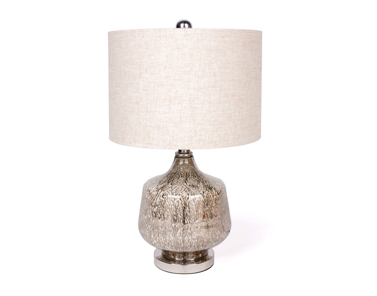 Front view of our Kinsley Glass Table Lamp resting against a solid white background with the light turned off.
