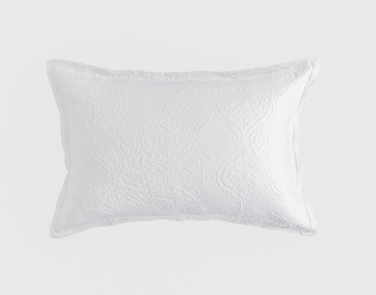 Front view of our Corinthia Pillow Sham sitting against a solid white background.
