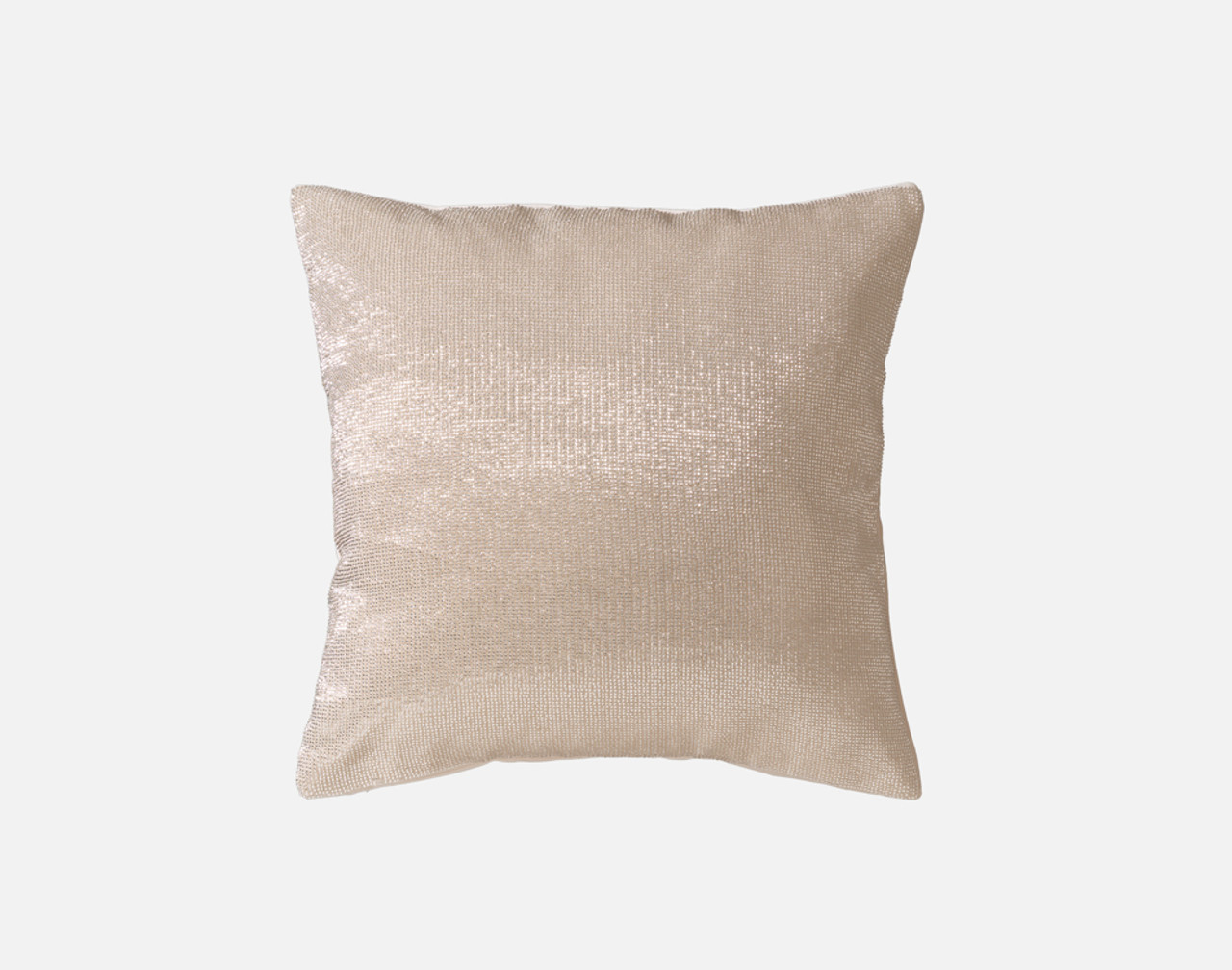 Front view of our Beaded Square Cushion Cover in Champagne resting against a solid white background.