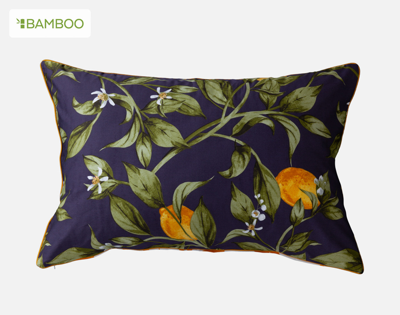 Front view of the hand-painted lemon tree design on our Catarina Pillow Sham.