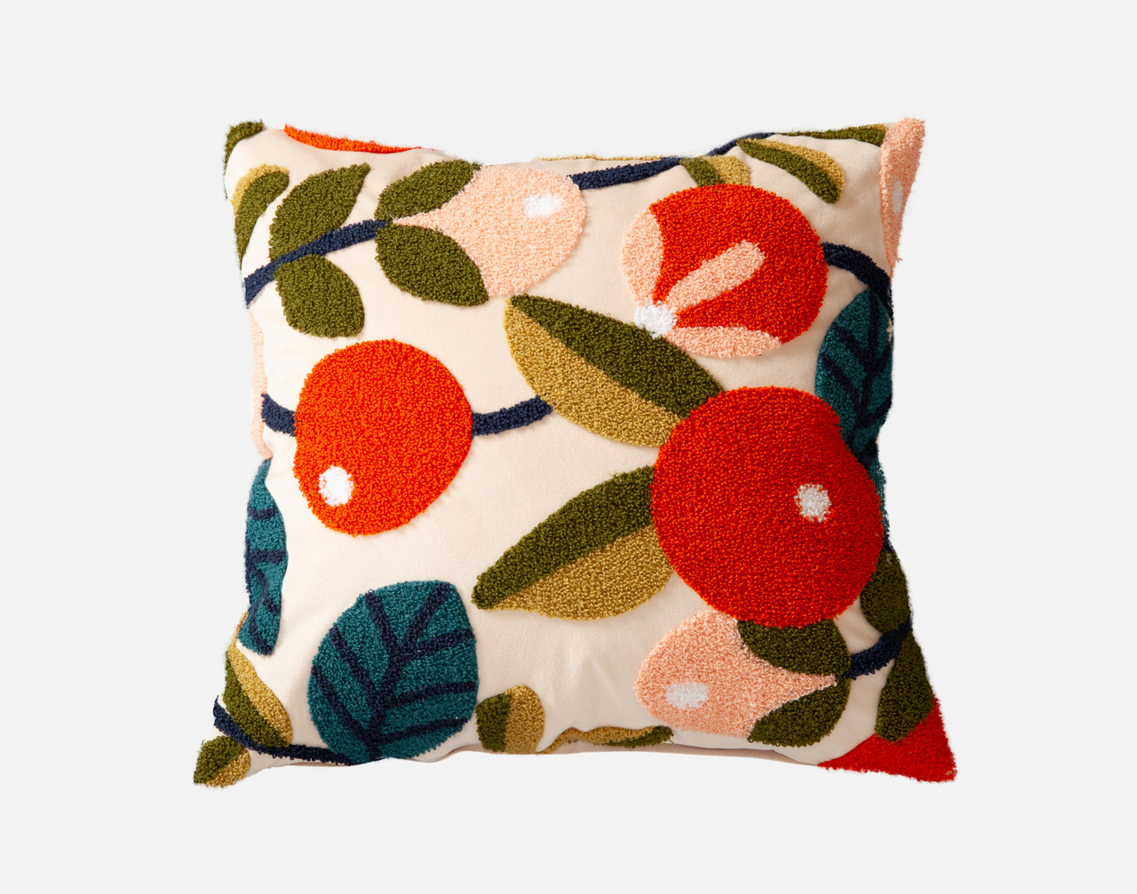 Front view of our Freya Square Cushion Cover sitting against a solid white backdrop.