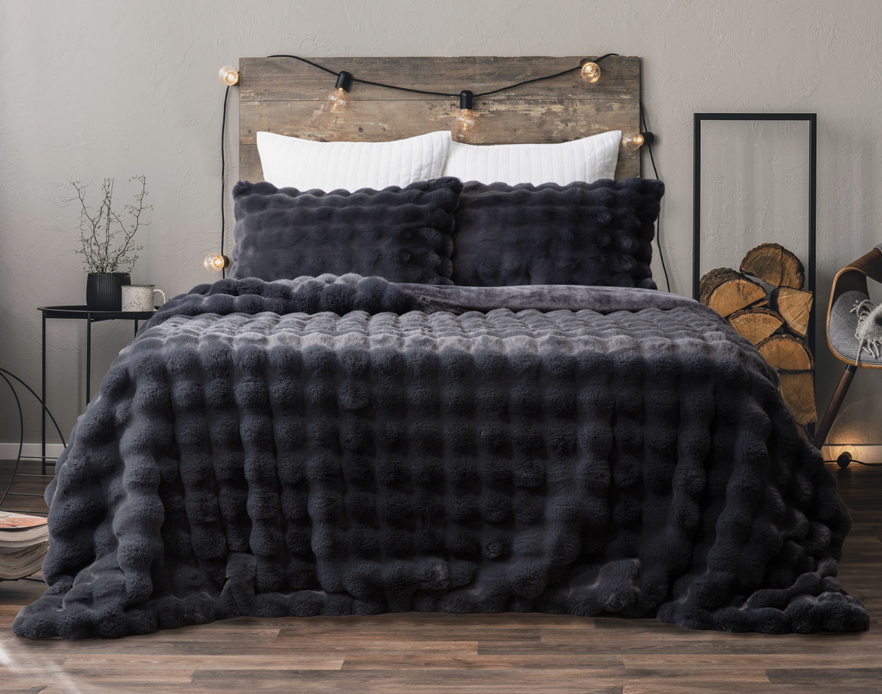 Bubble Faux Fur Comforter Set - Soot - Twin XL