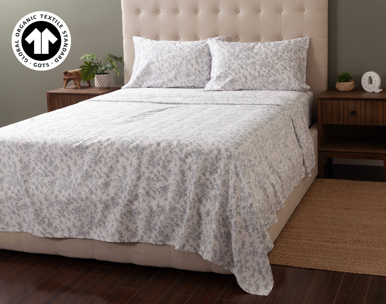 Mtakee 　SACRA H.COUNT COTTON 300TC Organic Cotton Sheet Set - Whitfield | QE Home