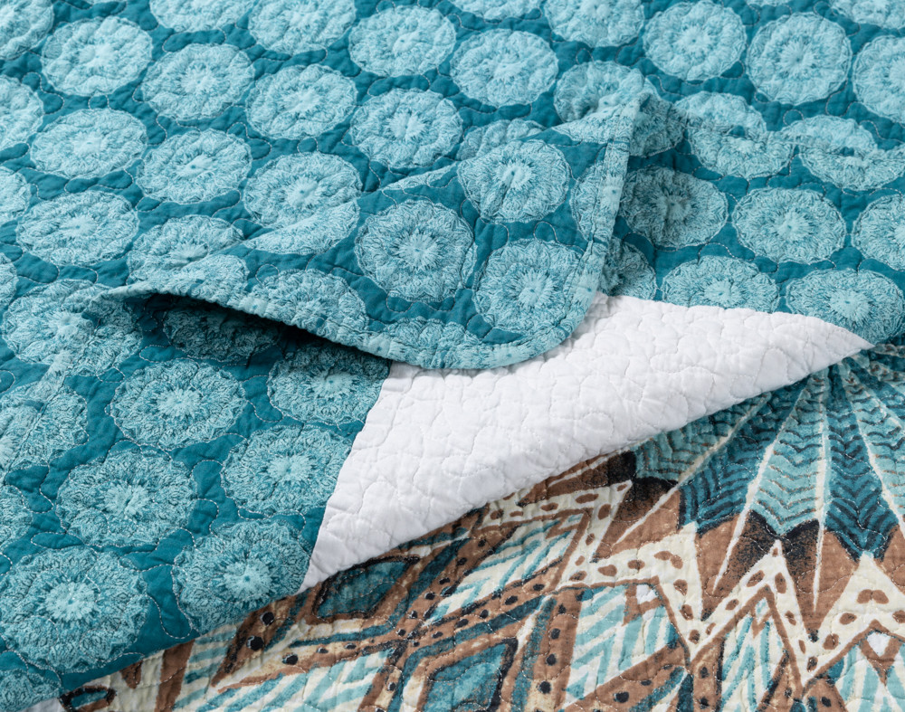 Mantra Teal Cotton Quilt Set QE Home