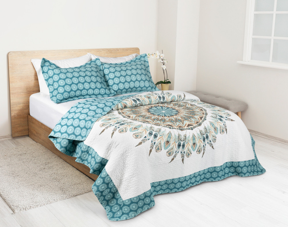Mantra Teal Cotton Quilt Set QE Home