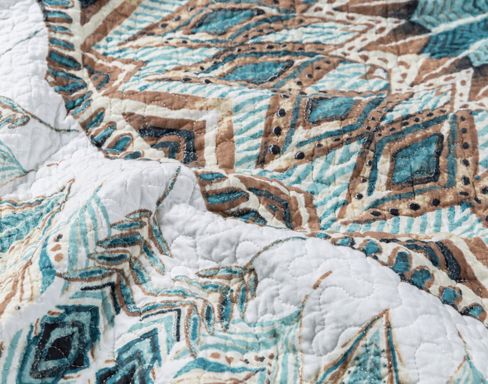 Mantra Teal Cotton Quilt Set QE Home