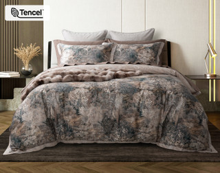 Front view of our Captiva Duvet Cover dressing a queen bed with matching accessories.